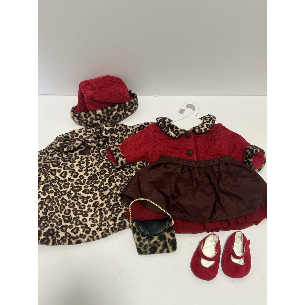 American Girl Bitty Baby Doll Chocolate Cherry Leopard Outfit Plus Jacket/Hat